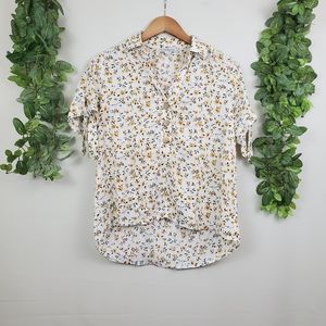 Haute Monde Retro Yellow Floral Button Top